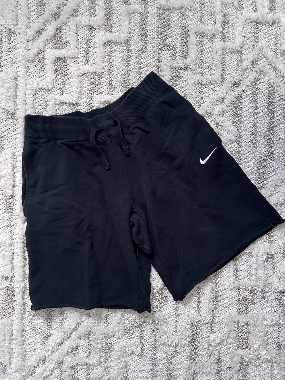Nike Black Athletic French Terry Shorts with White Swoosh